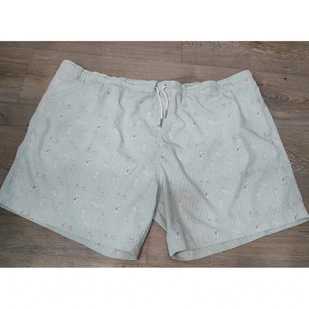 Bermies Swim Trunks Sz XXL Striped‎ Print Mesh Lined Beach Shorts Coastal Retro
